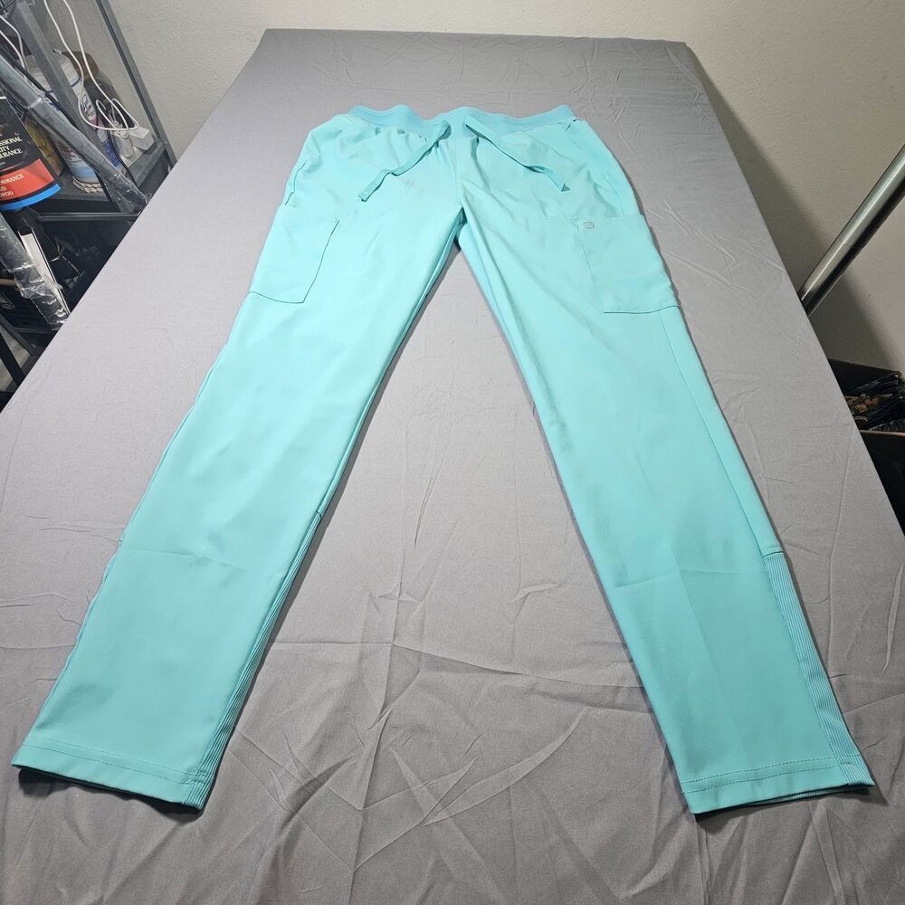WonderWink W123 Flex-n-Reach Women's Track Scrub Pants Size M Teal Aqua 5045